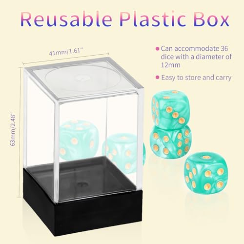 36 Pieces 12mm 6 Sided Mini Dice Set,Pearl Pattern D6 Game Dice Set,6 Sided Standard Game Dice for Board Games Dice Games Classroom Teaching Dices Game, with Portable Gaming Box(Cyan) - color: D6-cyan Pearl