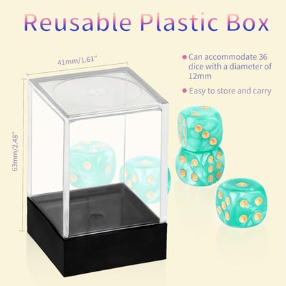 36 Pieces 12mm 6 Sided Mini Dice Set,Pearl Pattern D6 Game Dice Set,6 Sided Standard Game Dice for Board Games Dice Games Classroom Teaching Dices Game, with Portable Gaming Box(Cyan) - color: D6-cyan Pearl