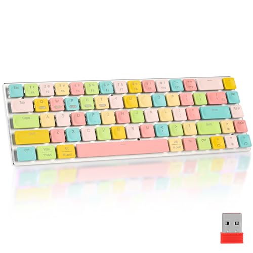 65% Wireless Mechanical Gaming Keyboard - 68 Keys RGB Backlit, Low-Profile Clicky Blue Switches, Ultra-Slim Design, Triple-Mode (2.4G/BT5.0/USB-C), for Office/Gaming - Colorful Edition