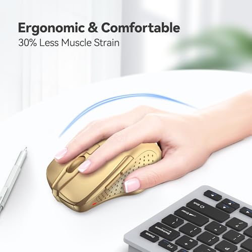 TECKNET Wireless Mouse, 2.4G Ergonomic Computer Mouse, 2600 DPI, Gold | Ergonomic Design with Side Grips, Adjustable DPI, 2-Year Battery, Compact Size, USB-A Plug & Play, Wide OS Compatibility - color: Gold