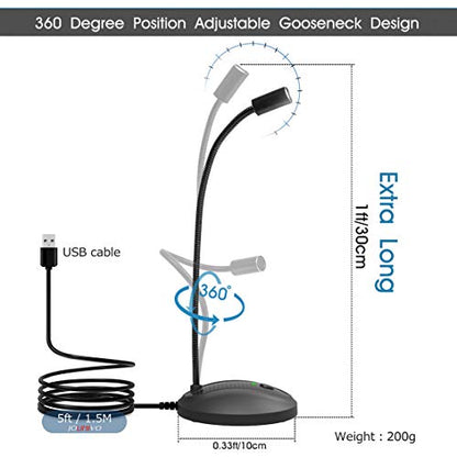 USB Microphone, 360 Degree Adjustable Gooseneck Design, Mute Button & LED Indicator, Noise-Canceling Technology, Plug & Play, Compatible with Windows & MacOS - color: JV-601