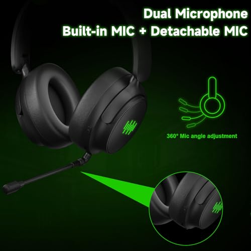 LENISUOLE Wireless Gaming Headset for Xbox, PS5, Mac and PC, Foldable Bluetooth Headset, Game/Chat Balance, Dual Built-in & External Mic, 3D Surround Sound, Memory Foam Cushions - color: Black