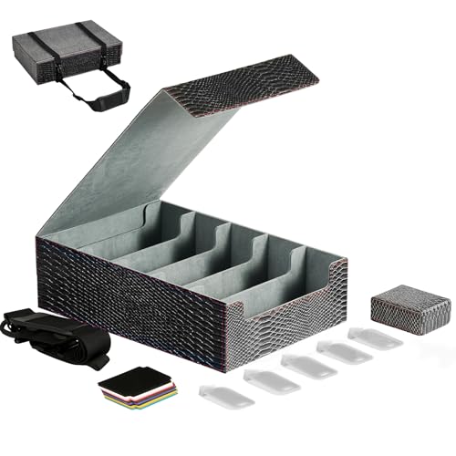Magnetic Leather Trading Card Storage Box - 5-Row Deck Case Design, 3900+ Capacity for YuGiOh, MTG, TCG and Sports Cards, Includes 24 Colorful Dividers & 5 Card Supports (15.8in, Dragon) - color: A-Dragon