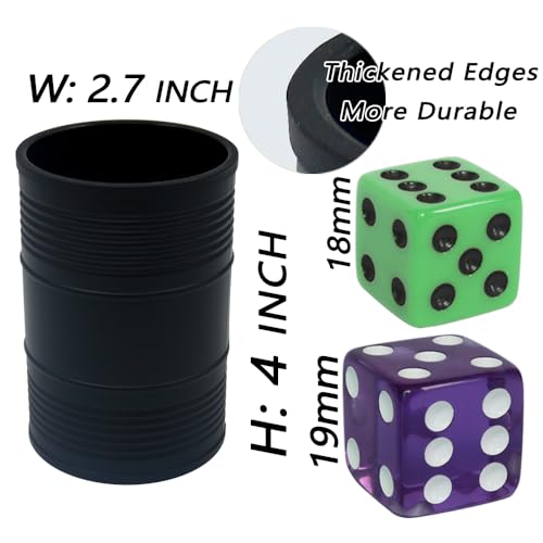 Graduation Gift Dice Stacking Cup Set with 4 Pcs 19mm Purple and 5 Pcs 18mm Green Standard 6 Sided Dices Straight Dice Cup with Storage Bag Dice Cup Shaker with Magic Tricks Instruction Black