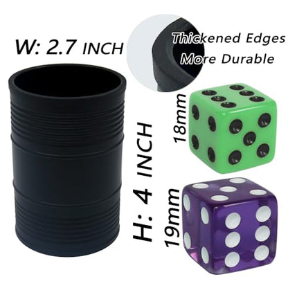 Graduation Gift Dice Stacking Cup Set with 4 Pcs 19mm Purple and 5 Pcs 18mm Green Standard 6 Sided Dices Straight Dice Cup with Storage Bag Dice Cup Shaker with Magic Tricks Instruction Black