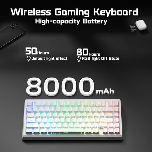 LEOBOG A80 RT Ultra HE Wireless Mechanical Gaming Keyboard 75%, Tri-Mode Hall Effect Rapid Trigger Magnetic Switch Keyboard with 0.01mm Adjustable RT, Hot Swappable RGB Backlit Keyboards for PC Gamers - color: White&Line, size: A80-Wireless