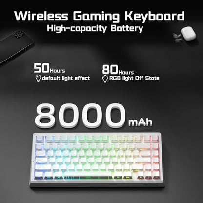 LEOBOG A80 RT Ultra HE Wireless Mechanical Gaming Keyboard 75%, Tri-Mode Hall Effect Rapid Trigger Magnetic Switch Keyboard with 0.01mm Adjustable RT, Hot Swappable RGB Backlit Keyboards for PC Gamers - color: White&Line, size: A80-Wireless