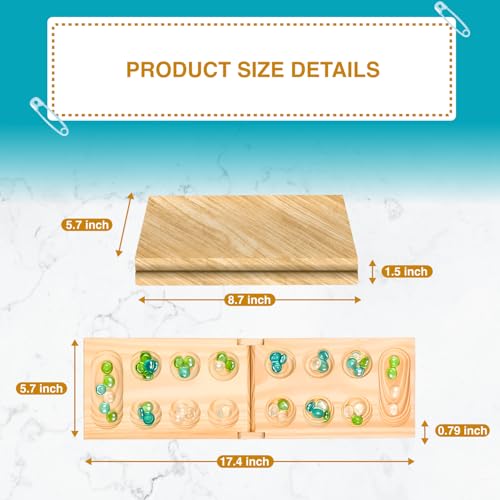 Regal Games Mancala Board Game - Fun Classic Table Game with Wooden Board for Adults & Kids - 48 Glass Mancala Beads & 2 Player Games - Ideal for Family Game Night, Travel (Ages 8+)