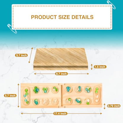 Regal Games Mancala Board Game - Fun Classic Table Game with Wooden Board for Adults & Kids - 48 Glass Mancala Beads & 2 Player Games - Ideal for Family Game Night, Travel (Ages 8+)