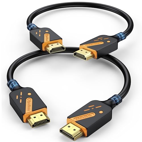 Short HDMI 2.0 Cable, 6 Inch, 2-Pack, 18Gbps, 4K@60Hz | Orange-accented for Easy ID. 2K@240Hz, ARC, HDCP2.2. Ultra-short for TV, Monitor, PC, Laptop, HDMI Switch, HDMI Splitter, KVM