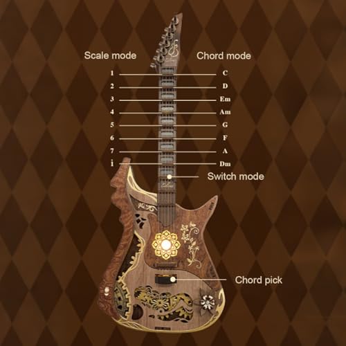 CUTEROOM 3D Wooden Puzzle Chord Guitar - DIY Mechanical Model Kit for Adults, Wooden Gear Construction Craft Set, Creative Jigsaw Puzzle Gift for Birthday Christmas