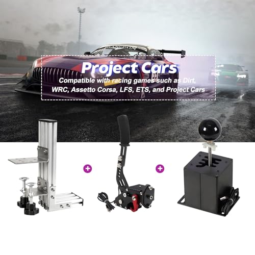 PC USB Simulator Shifter 64 Bit Handbrake with Clamp L Shape Lever Kit Compatible with G29 G27 G25 G920 T300RS/GT Steering Wheel Sequential H Gear Shifter Compatible with ATS ETS Dust WRC Sim Racing Games 6+R Black