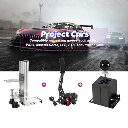 PC USB Simulator Shifter 64 Bit Handbrake with Clamp L Shape Lever Kit Compatible with G29 G27 G25 G920 T300RS/GT Steering Wheel Sequential H Gear Shifter Compatible with ATS ETS Dust WRC Sim Racing Games 6+R Black