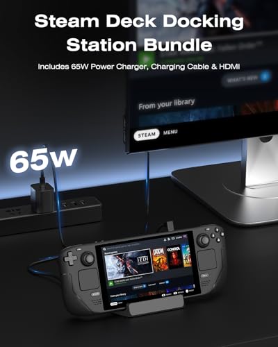 Steam Deck Dock, All-in-One Accessories Bundle for Steam Deck | 4K@60Hz Docking Station, 65W Fast Charger, USB C & HDMI Cable, Protective Case, Screen Protectors & Thumb Grips
