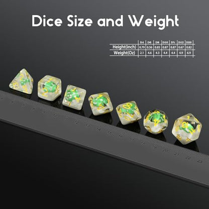 Mushrooms D&D Dice, DNDND 7PCS Resin DND Dice with Velvet Bag for Dungeons and Dragons Role Playing Games and Tabletop Games（Green Mushrooms - color: Mushroom Green