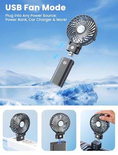 HandFan 5200mAh Portable Handheld Fan, Personal Hand Held Fan USB Rechargeable, 180° Foldable,3 Speeds Strong Airflow Cooling Fan for Travel/Outdoors/Beach/Concerts/Disney/Games/Picnics/Park (Black) - color: Clear‑Blade Matte Black
