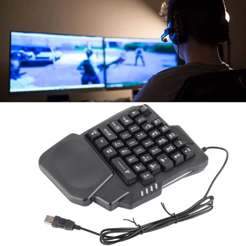 One Handed Gaming Keyboard, RGB Backlit 35 Keys Portable Mini Gaming Keypad Wide Palm Rest Wired USB Single Handed Keyboard for Computer Mobile Games