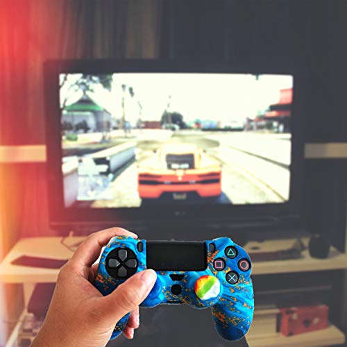 Silicone Skin Cover for Ps4 Controller (1pc Anti-Slip Case, 1 Pair L2 R2 Trigger Extender, 4pcs Thumb Grips,4pcs LED Light Bar Decal) Protector for DualShock PS4/ Slim/Pro Controller (sky blue&yellow) - color: sky blue&yellow
