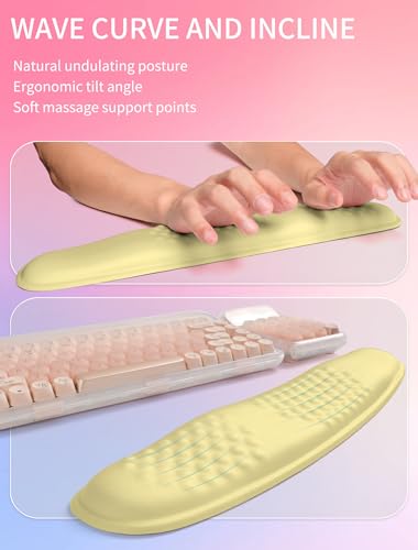 Hokafenle 2in1 Combination, Wave Keyboard Wrist Rest and Ergonomic Curvature Mouse Pad Wrist Support for Relieve Wrist Pain, Filled with Soft Cushion Memory Foam, Butter Yellow - color: Butter Yellow