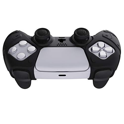 PlayVital Mecha Edition Black Ergonomic Soft Controller Silicone Case Grips for ps5, Rubber Protector Skins with Thumbstick Caps for ps5 Controller - Compatible with Charging Station - color: Black