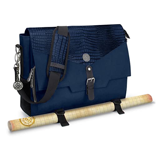 ENHANCE Collector's Edition RPG Player's Essentials DnD Bag - Dragon Hide Exterior Messenger Bag Fits 2-4 Books, Binders, Dice & Accessories, with 17 inch Laptop Slot, Battlemap Straps (Dragon Blue) - color: Dragon Blue