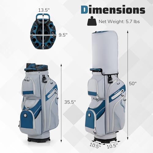 Goplus Lightweight Golf Cart Bag, Molded Lock Top Golf Club Bag w/14-Way Full Length Organizer Dividers, 11 Pockets, Cooler Bag, Straps, Umbrella Holder & Rain Hood for Men Women - color: Grey+Navy