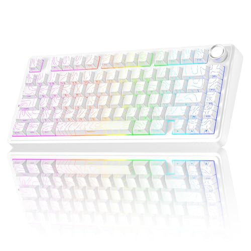 AULA F75 Pro Wireless Mechanical Keyboard with Knob,75% Hot Swappable Custom Gaming Keyboards,RGB Backlit,Pre-lubed Switches,Side Printed PBT Keycaps Creamy Sounding Computer Keyboard, Line White - color: F75 Pro-Line White