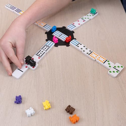 Sunny Days Entertainment Elbow Room Games Mexican Train Dominoes Set – Double 12 Color Dot Dominos Game with Tin Case & Hub for Family Fun | 91 Pieces, Plastic Tiles, Tin Storage Case, Central Hub, 6 Players, 8 in x 8 in, Family Game Night
