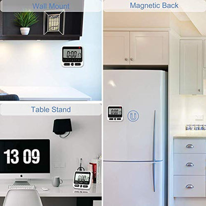 Digital Kitchen Timer with Mute/Loud Alarm Switch ON/Off Switch, 12 Hour Clock & Alarm, Strong Magnet and Simple Operation, Count Up & Count Down for Kids Teachers Cooking, Large LCD Display (Black) - color: Black