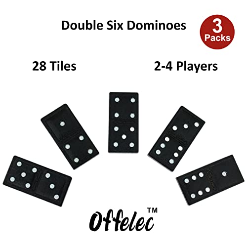Offelec Wooden 3 Pack Double 6 Domino Set - 28 Tiles Each | Classic Family Table Games for Kids, Adults, and Parties | Perfect for Classroom, Travel, Durable Board Game for Fun Nights - color: 3 Packs Double 6 Domino