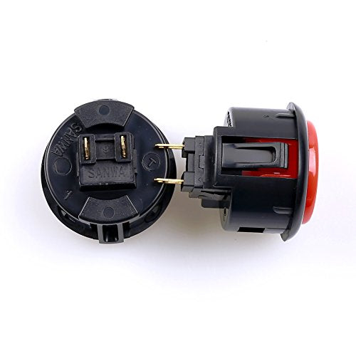 Sanwa 6 pcs OBSF-30 Original Push Button 30mm - for Arcade Jamma Video Game & Arcade Joystick Games Console (Black & Red) S@NWA