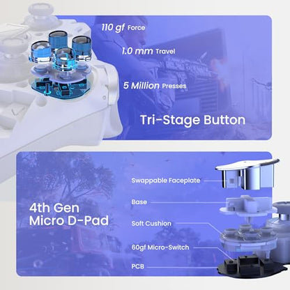 ZD O+ Excellence Wireless PC Controller – Modular Design, Hall Effect Joysticks, Remappable Buttons, RGB & Audio Jack for Switch/Switch2, PC, Android, iOS & Steam (White) - color: White
