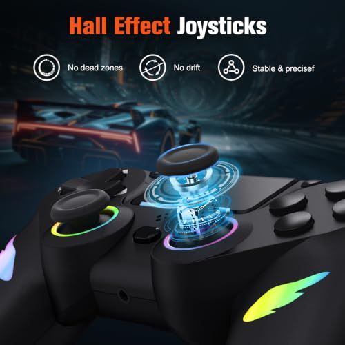 CozyNius 2 Pack Light-up Wireless Controller for Ps4/Slim/Pro/PC,Remote Control with Programmable and Turbo,RGB Light,Hall Effect Joystick,Vibration,6-Axis Gyro,1000mAh Battery,USB-C Port- Black+White