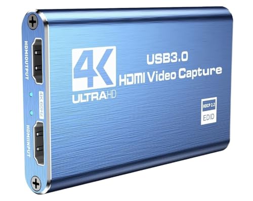 4K HDMI to USB3.0 Capture Card,1080P 60FPS, Audio Video Capture Card for Game Capture Card Nintendo Switch Streaming Work with PS4/PS5/PC/OBS/Camera/Xbox (Blue) - color: Blue