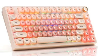 COSTOM WK75 75% Wireless Gaming Mechanical Jelly Keyboard, BT5.0/2.4GHz/USB-C, Hot Swappable Pre-lubed Custom Linear Switches, Gasket Structure, RGB Backlit Cute Keyboard for PC/Laptop/Xbox(Pink) - color: Pink
