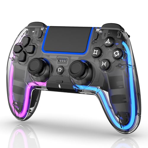 BETMI Wireless Controller for PS5, Pro/Slim/MAC/Steam Deck/PC, Hall Effect Joysticks,Dual Vibration, Marco/Turbo, 3.5mm Audio Jack, 6-Axis Gyro, Mute, Bluetooth LED Gamepad with Speaker(9 Colors Single & Dual-Color LED, L Pink R Cyan, Transparent)