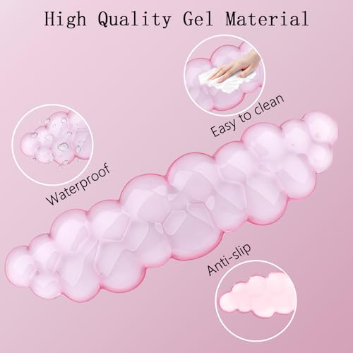 Gel Cloud Wrist Rest Keyboard Clear Pink Mouse Pad with Wrist Rest Set 3PCS Ergonomic Cool Keyboard Wrist Pad Cute Acrylic Coaster Non-Slip Base Cute Transparent Mouse Wrist Pad Support for Computer - color: 3pcs Gel Pink