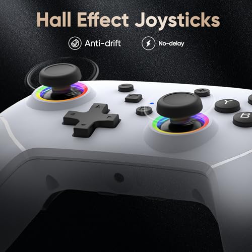 BETMI RGB Wireless Pro Controller for Switch 2, C Button, Wake-up(White) | One Click Wake-up, 9 Gyro Axis, Hall Effect Joysticks, Macro, Dual Vibration, 3.5mm Jack, PC Bluetooth Game Controller - color: White