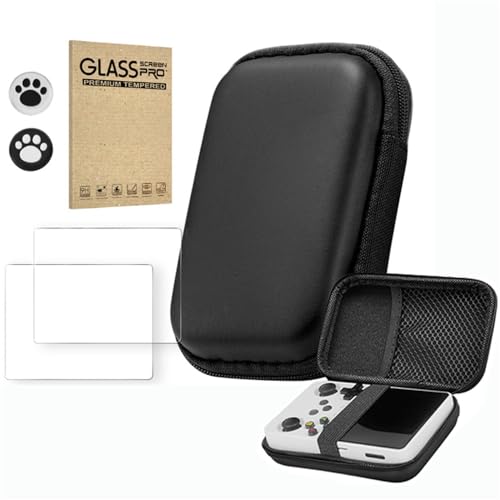 Hesupy Storage Case with 2PCS Protective Film for R36S/R35S/RGB20S Handheld Game Console, Travel Carrying Bag Hard EVA Protective Cover Organizer with 2 Keycaps (Black Set) - color: Black Set