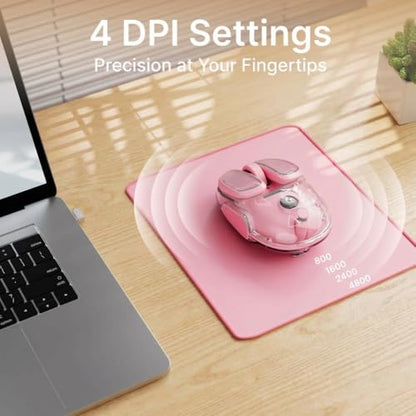 SEUNKWANG Q9 Transparent Wireless Mouse with RGB Lighting, Compact Multi-Device Bluetooth & 2.4G Computer Mouse, Rechargeable, Quiet Clicks, 4800 DPI Cute Mice for Laptop, PC, Mac, iPad - Pink - color: Pink