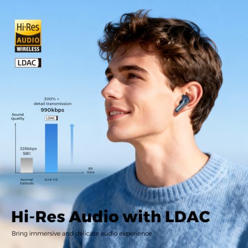 SoundPEATS Air6 HS Wireless Earbuds, Bluetooth 6.0, LDAC Hi-Res Audio for HiFi Sound, 13mm Dynamic Driver, Total 45H, Quick Charging, IPX5 Resistant, Comfortable Fit, ENC Noise Canceling, App, Blue - color: Blue