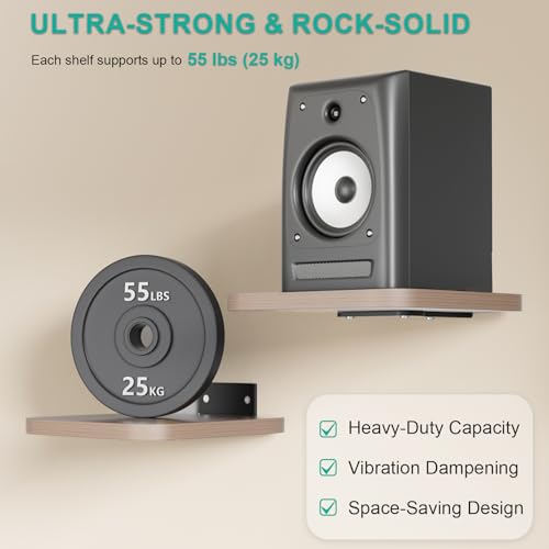WALI Speaker Wall Mount, Heavy Duty Bookshelf Speaker Floating Wall Shelves, Surround Sound Speakers Stand for Living Room, Home Theater and Gaming Room, Holds up to 55 Lbs, (SWM302), 1 Pair, Wood - color: Wood, size: 7.87" x 7.87"