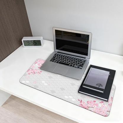 Gaming Mouse Pad with Anti-Slip Rubber Base, Extended Large Computer Mouse Mat with Stitched Edges, Long XL Anime Mousepad for Laptop and Keyboard, 31.5 x 11.8 inch (Grey Cherry Blossom) - color: Grey Cherry Blossom