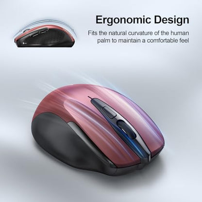TECKNET Wireless Mouse, BT 5.0/2.4G, Silent 4800 DPI 6 Buttons, Red | Bluetooth 5.0/3.0 & USB A, 2-Device Easy Switch, Wide OS Compatible, 6-DPI, Ergonomic for S/M Hands, Extended Battery - color: Red