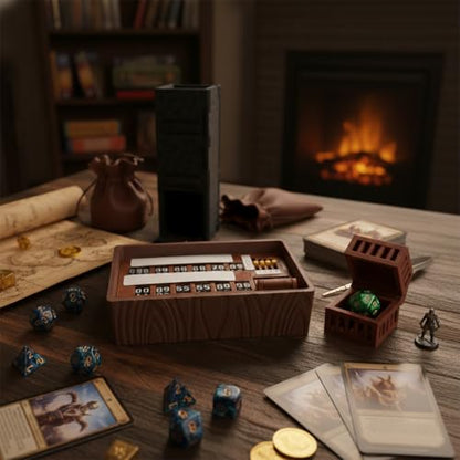 Universal Game Counter Tracker – 12 Flip Slots + 3-Digit Dial, Foldable Dice Tower, Dice Holder, Magnetic Erase Strips, Resource Tracker – All-in-One for D&D, RPGs & Board Games