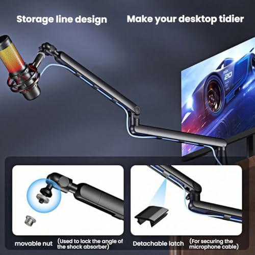 Microphone Arm Desk Adjustable Boom Stand, Black | 360° Rotation,with Heightening Arm,without Microphone,For Blue Yeti,Snowball iCE, HyperX QuadCast,SoloCast,Elgato Wave - color: Black