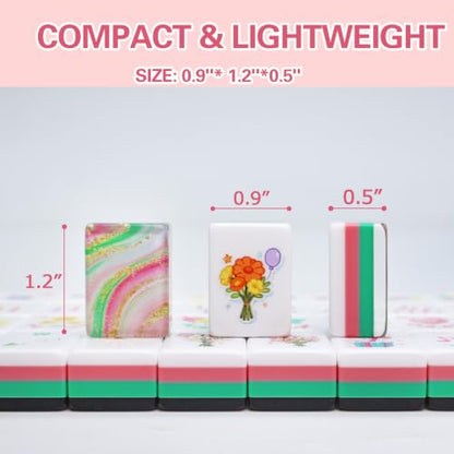American Acrylic 4-Layer Mahjong Set with Rainbow Translucent Backs, 2 Bags, 4 Acrylic Racks, Silent Mat – Portable American Mahjong Game Set for Adults, Family Game Night & Travel - color: Pink Rainbow