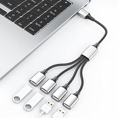 USB A Splitter(10 inch Long),USB A Splitter 1 in 4 Out,USB A Male to 4 Female USB Y Splitter,USB Splitters for Charging Slow and Data Transfer for Webcam/Printer/USB Devices/Laptop Etc(Grey) - color: Grey(usb a to 4 usb a)