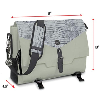ENHANCE Collector's Edition RPG Player's Essentials DnD Bag - Dragon Hide Exterior Messenger Bag Fits 2-4 Books, Binders, Dice & Accessories, with 17 inch Laptop Slot, Battlemap Straps (Dragon Silver) - color: Dragon Silver