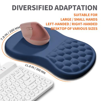Ergonomic Joint Wrist Support Mouse Pad with Memory Foam Cushion Massage Bump, Carpal Tunnel Pain Relief Mousepad Slope Design for Wrist Rest, 11.8x7.9 in, Dark Steel Blue - color: Dark Steel Blue